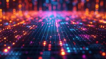 AI generated Intricate neon grids overlay a dark background photo