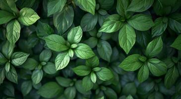 AI generated green foliage leaves wallpaper background photo