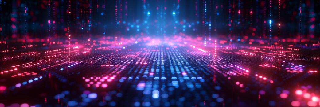 AI generated Intricate neon grids overlay a dark background photo