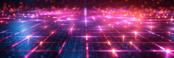 AI generated Intricate neon grids overlay a dark background photo