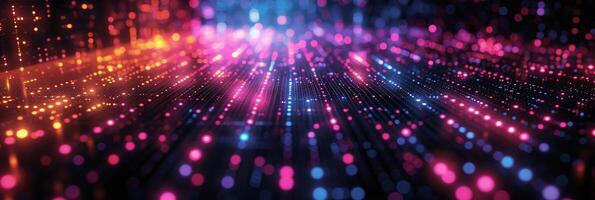AI generated Intricate neon grids overlay a dark background photo