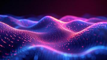 AI generated Neon waves undulate against a dark background photo