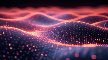 AI generated Neon waves undulate against a dark background photo