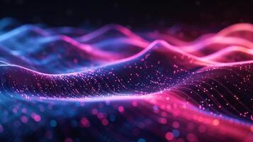 AI generated Neon waves undulate against a dark background photo