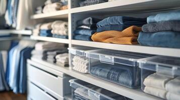 AI generated Organized Closet Storage System with Neatly Folded Items photo