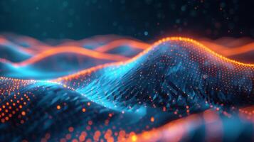AI generated Neon waves undulate against a dark background photo