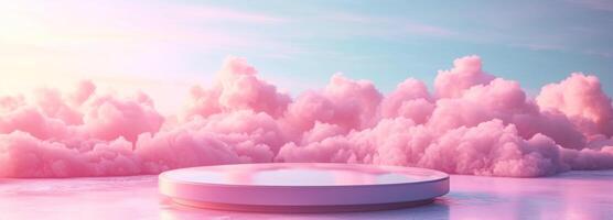 AI generated plate among pink clouds, in the style of minimalist stage designs, rim light, poster, large format lens photo