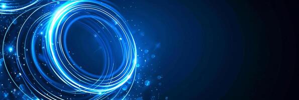 AI generated This design features abstract glowing circle lines set against a dark blue background photo