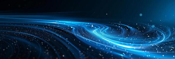 AI generated This design features abstract glowing circle lines set against a dark blue background photo