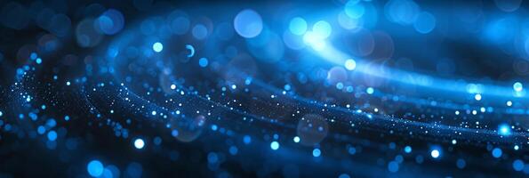 AI generated This design features abstract glowing circle lines set against a dark blue background photo