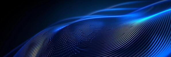 AI generated This design features abstract glowing circle lines set against a dark blue background photo