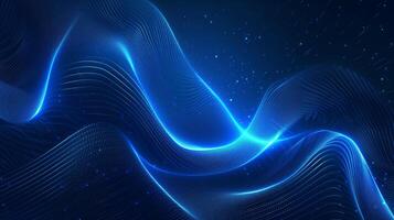 AI generated This design features abstract glowing circle lines set against a dark blue background photo