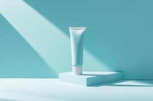 AI generated tube of moisturizer on a light blue background photo