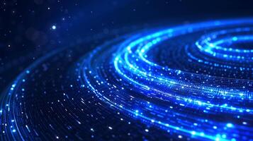 AI generated This design features abstract glowing circle lines set against a dark blue background photo