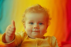 AI generated young baby with a thumbs up photo