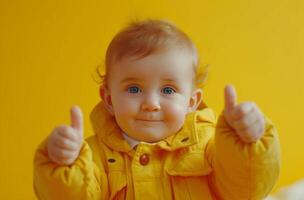 AI generated young baby with a thumbs up photo