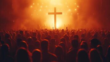 AI generated A Crowd of People Engaged in Cross Worship photo