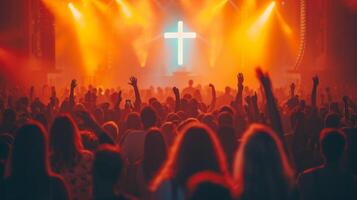 AI generated A Crowd of People Engaged in Cross Worship photo