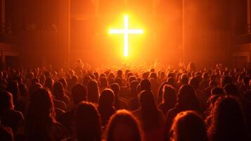 AI generated A Crowd of People Engaged in Cross Worship photo