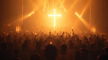 AI generated A Crowd of People Engaged in Cross Worship photo