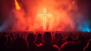 AI generated A Crowd of People Engaged in Cross Worship photo