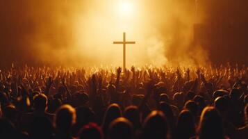 AI generated A Crowd of People Engaged in Cross Worship photo