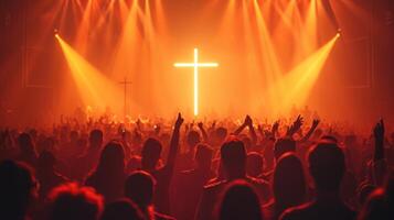 AI generated A Crowd of People Engaged in Cross Worship photo