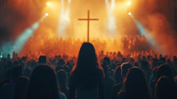 AI generated A Crowd of People Engaged in Cross Worship photo