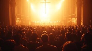 AI generated A Crowd of People Engaged in Cross Worship photo