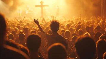 AI generated A Crowd of People Engaged in Cross Worship photo