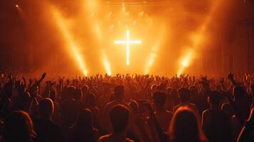 AI generated A Crowd of People Engaged in Cross Worship photo