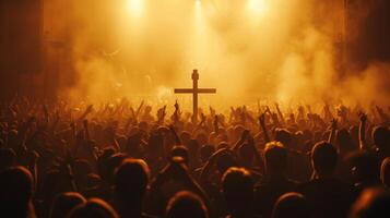 AI generated A Crowd of People Engaged in Cross Worship photo