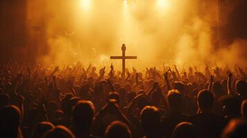 AI generated A Crowd of People Engaged in Cross Worship photo