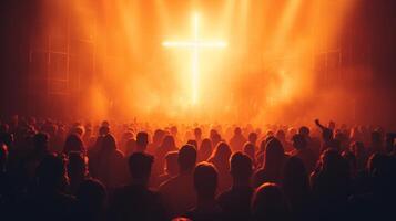 AI generated A Crowd of People Engaged in Cross Worship photo