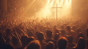 AI generated A Crowd of People Engaged in Cross Worship photo