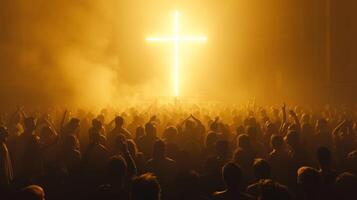 AI generated A Crowd of People Engaged in Cross Worship photo