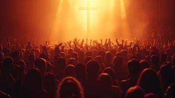 AI generated A Crowd of People Engaged in Cross Worship photo