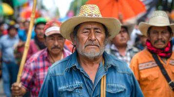 ai generado agrícola trabajadores en el ciudad recientemente reunido en protesta en contra impuesto aumenta foto