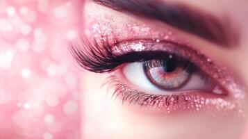 AI generated Beautiful background for Eyelash extensions advertising photo