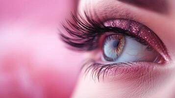 AI generated Beautiful background for Eyelash extensions advertising photo