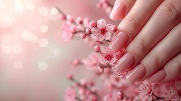 AI generated Beautiful background for Manicure salon extensions advertising photo