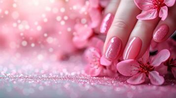 AI generated Beautiful background for Manicure salon extensions advertising photo