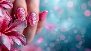 AI generated Beautiful background for Manicure salon extensions advertising photo