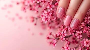 AI generated Beautiful background for Manicure salon extensions advertising photo