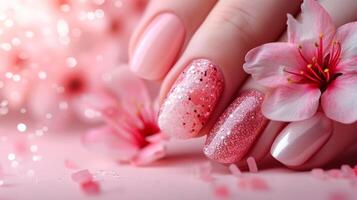 AI generated Beautiful background for Manicure salon extensions advertising photo
