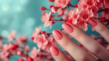 AI generated Beautiful background for Manicure salon extensions advertising photo