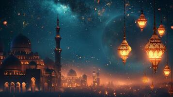 AI generated Beautiful background for Ramadan party advertising photo