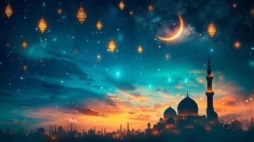 AI generated Beautiful background for Ramadan party advertising photo