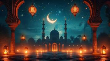 AI generated Beautiful background for Ramadan party advertising photo