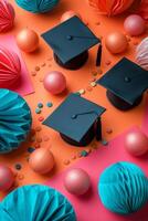 AI generated Beautiful minimalist background for graduation party advertisin photo